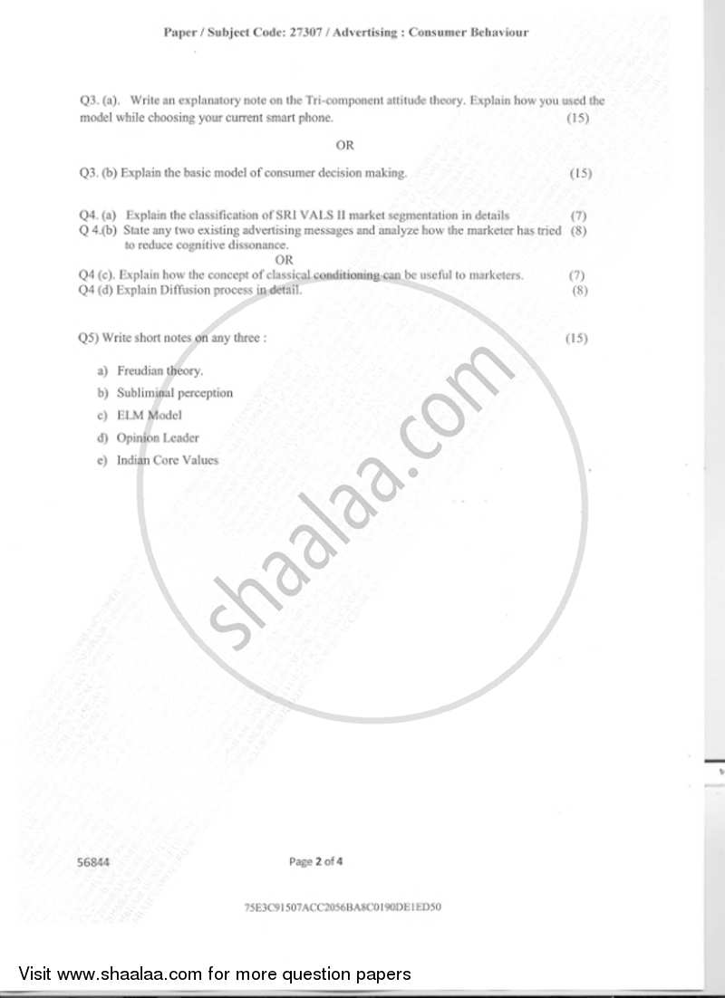 Consumer Behaviour 2018-2019 Semester 5 - University of Mumbai question paper with PDF download