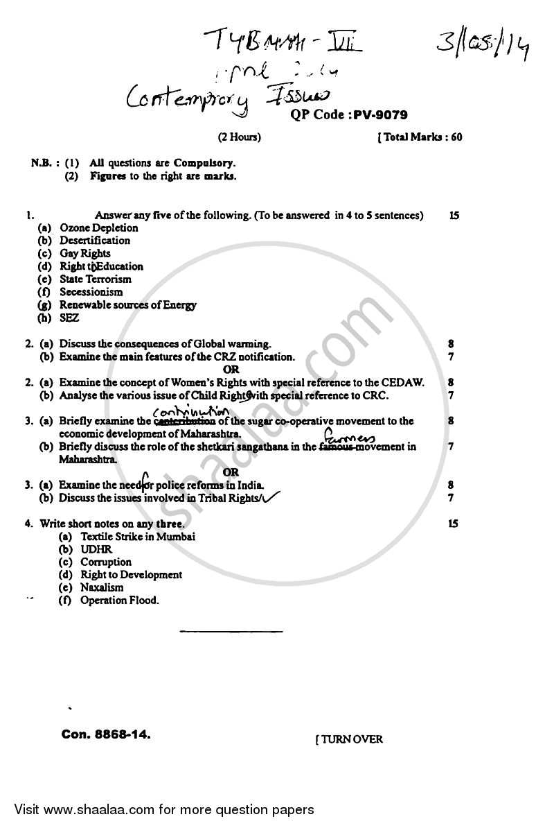 Contemporary Issues 2013-2014 Semester 6 - University of Mumbai question paper with PDF download