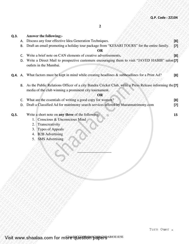 Copywriting 2017-2018 Semester 5 - University of Mumbai question paper with PDF download