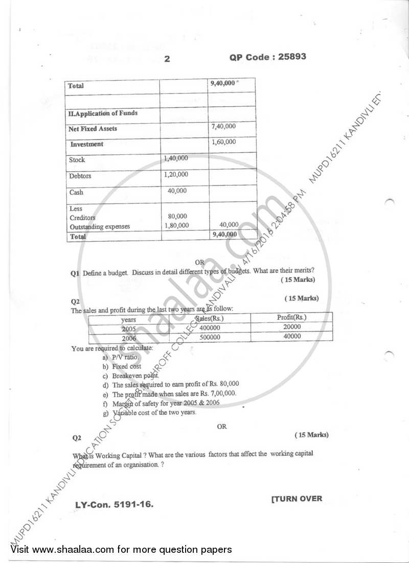 Financial Management for Marketing and Advertising 2015-2016 Semester 6 - University of Mumbai question paper with PDF download