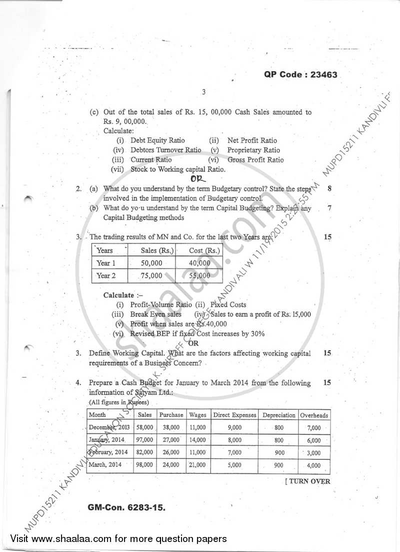Financial Management for Marketing and Advertising 2015-2016 Semester 6 - University of Mumbai question paper with PDF download