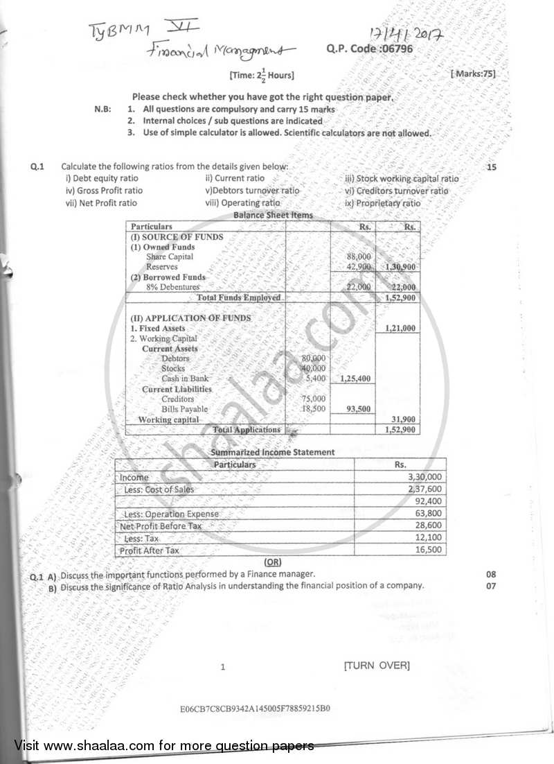 Financial Management for Marketing and Advertising 2016-2017 Semester 6 - University of Mumbai question paper with PDF download