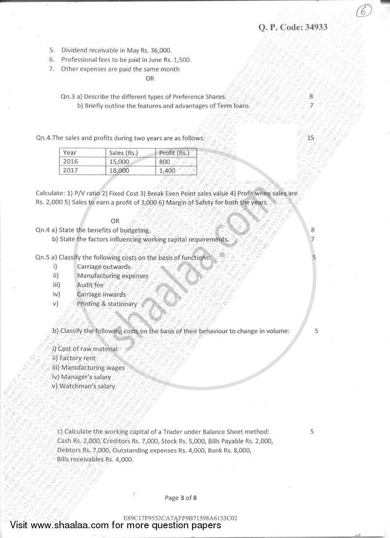 Financial Management for Marketing and Advertising 2017-2018 Semester 6 - University of Mumbai question paper with PDF download