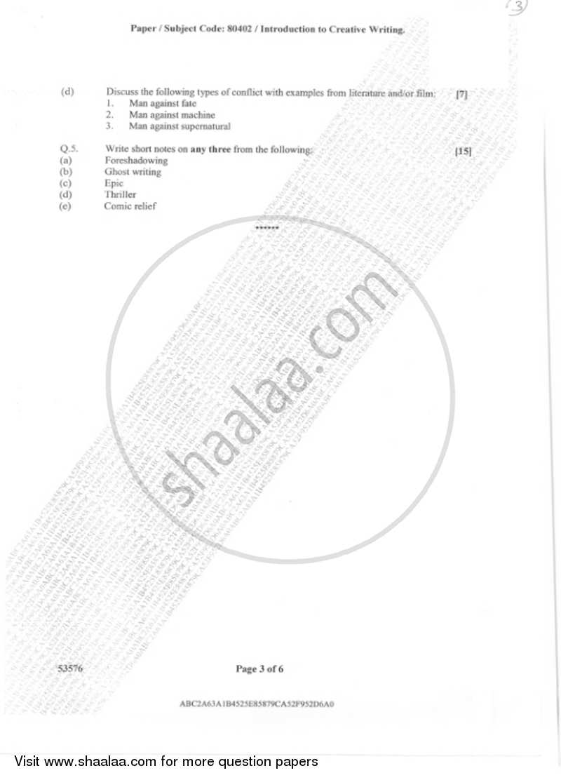 Introduction to Creative Writing 2018-2019 Semester 3 - University of Mumbai question paper with PDF download