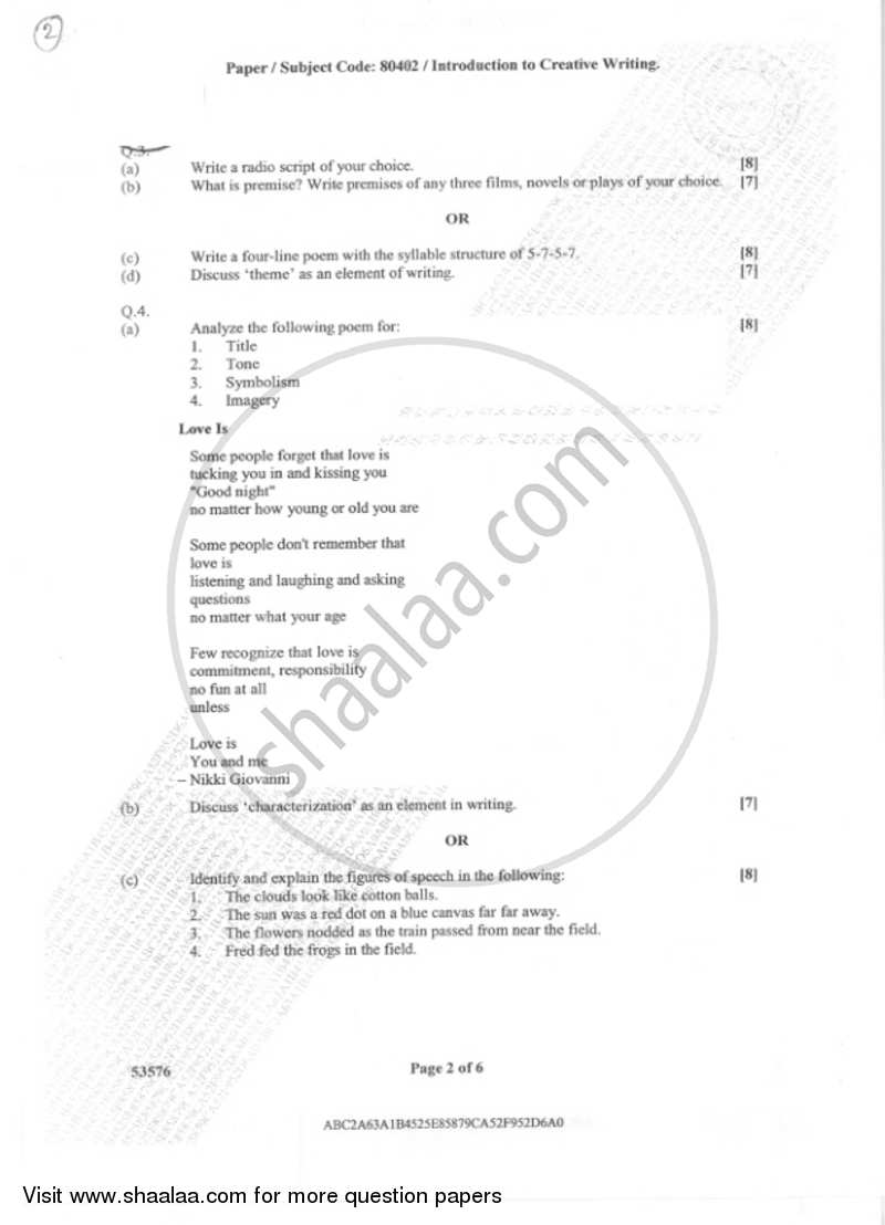 Introduction to Creative Writing 2018-2019 Semester 3 - University of Mumbai question paper with PDF download