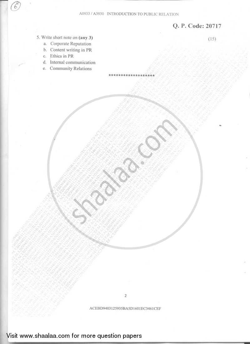 Introduction to Public Relations 2017-2018 Semester 3 - University of Mumbai question paper with PDF download