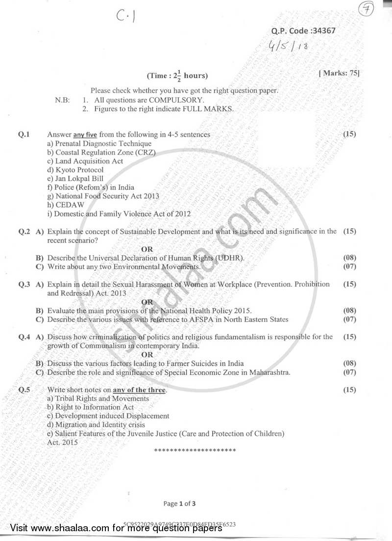 Journalism Paper 6 Contemporary Issues 2017-2018 Semester 6 - University of Mumbai question paper with PDF download