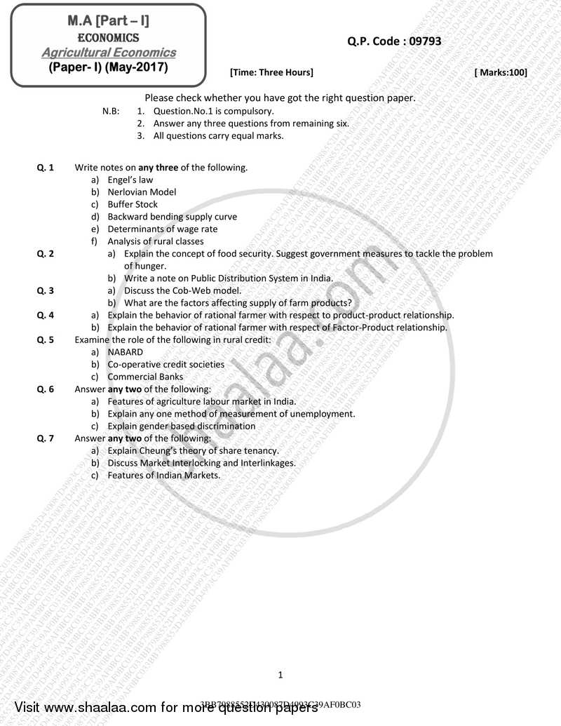 Agricultural Economics 2016-2017 - M.A. - Part 1 - University of Mumbai question paper with PDF download