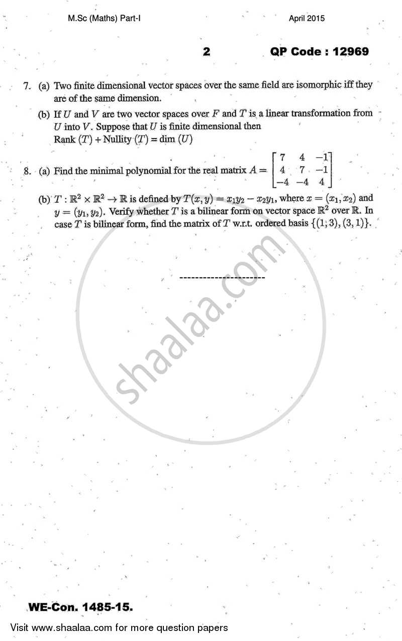 Algebra - 1 2014-2015 - M.A. - Part 1 - University of Mumbai question paper with PDF download