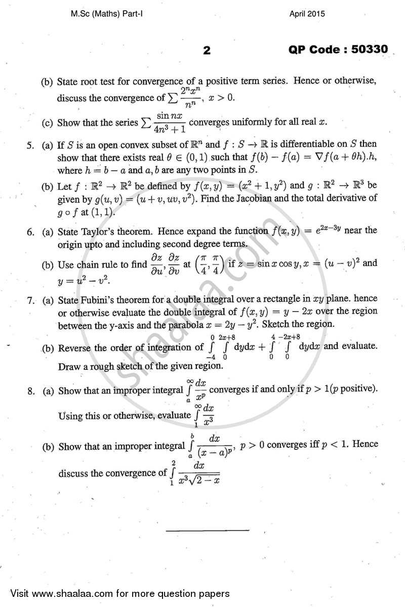 Analysis - 1 2014-2015 - M.A. - Part 1 - University of Mumbai question paper with PDF download