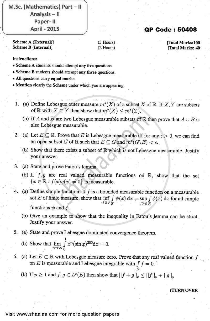 Analysis 2 and Fourier Analysis 2014-2015 - M.A. - Part 2 - University of Mumbai question paper with PDF download