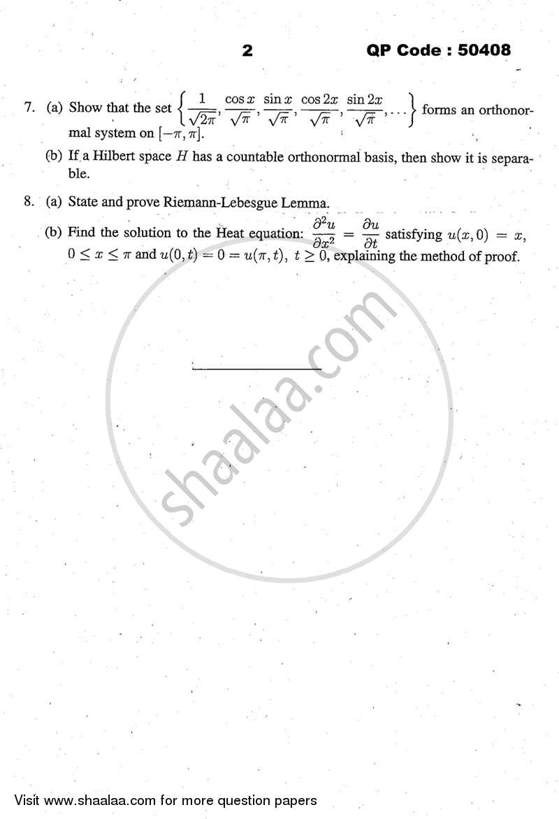 Analysis 2 and Fourier Analysis 2014-2015 - M.A. - Part 2 - University of Mumbai question paper with PDF download