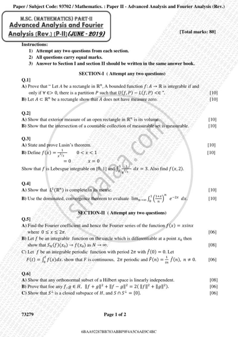 Analysis 2 and Fourier Analysis 2018-2019 - M.A. - Part 2 - University of Mumbai question paper with PDF download