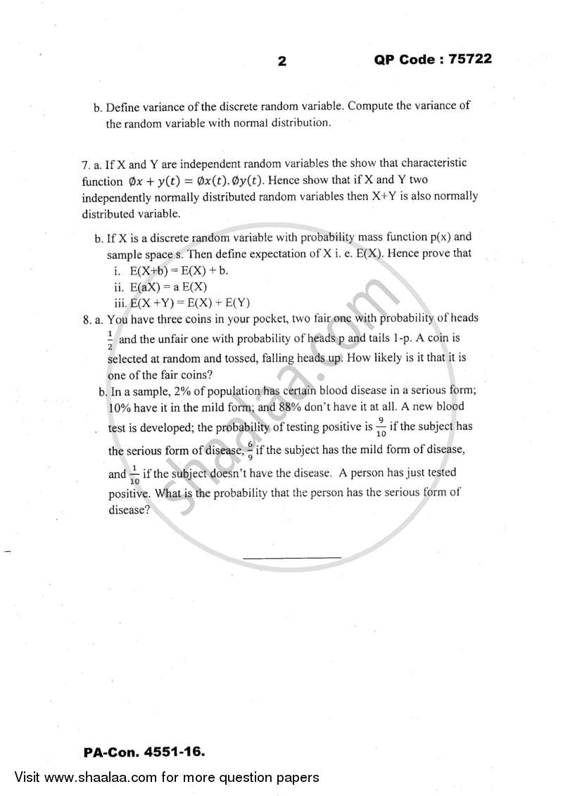 Combinatorics 2016-2017 - M.A. - Part 1 - University of Mumbai question paper with PDF download