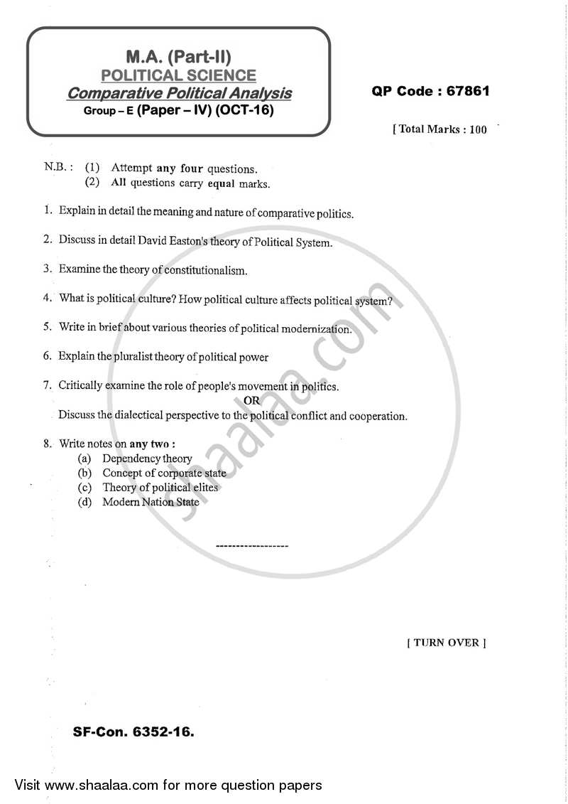 Comparative Political Analysis 2016-2017 - M.A. - Part 2 - University of Mumbai question paper with PDF download