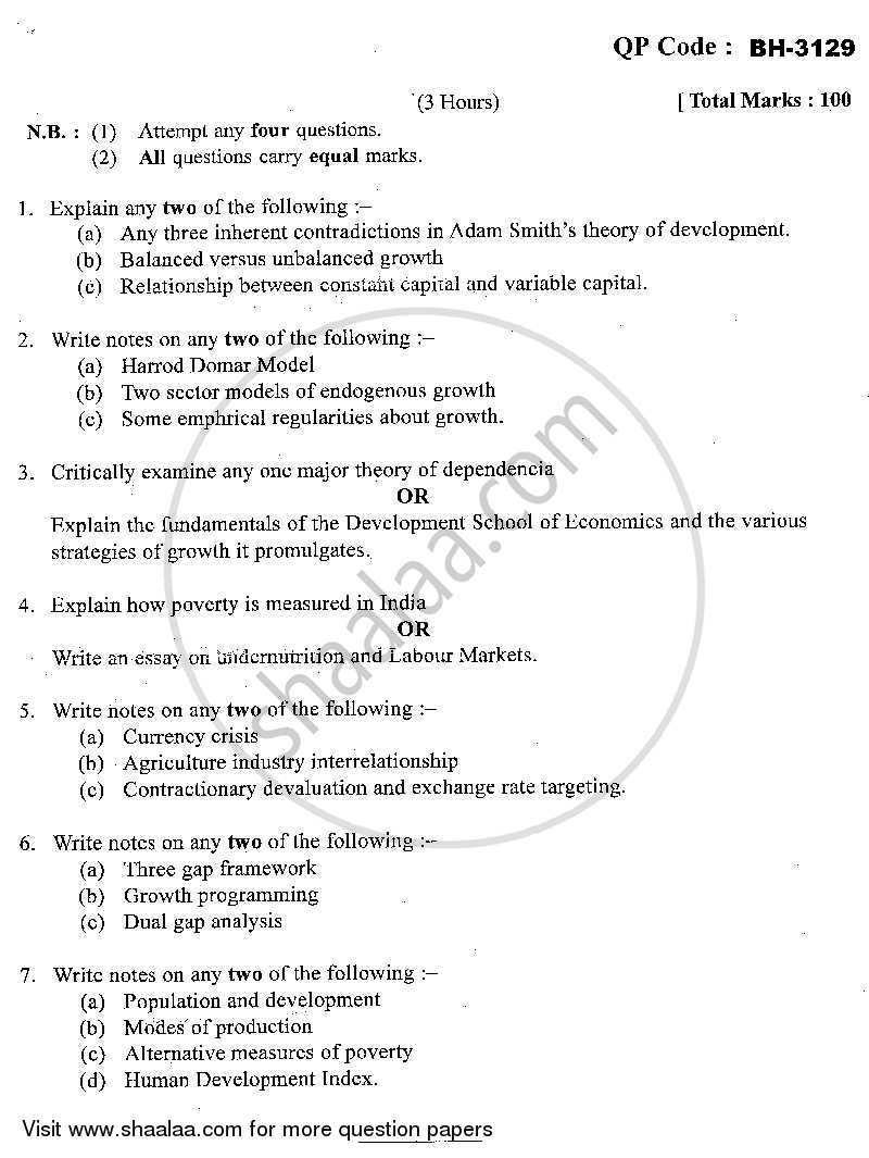 Development Economics 2013-2014 - M.A. - Part 2 - University of Mumbai question paper with PDF download