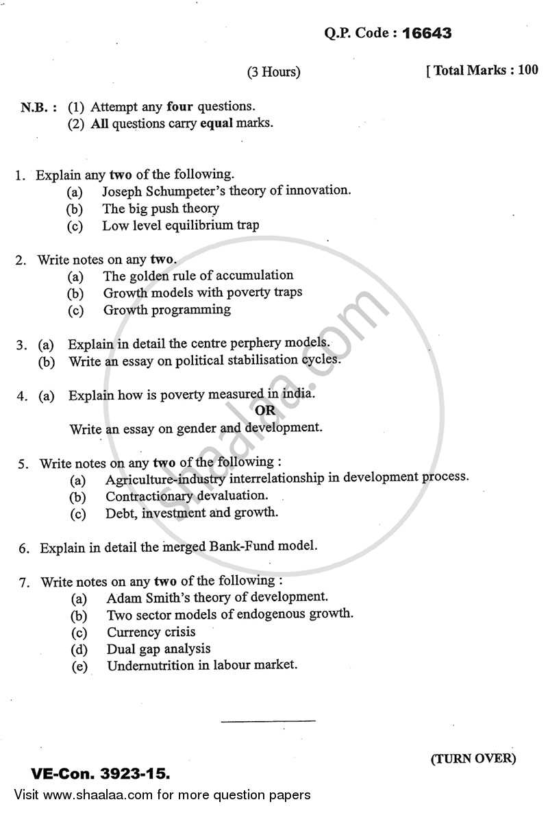 Development Economics 2014-2015 - M.A. - Part 2 - University of Mumbai question paper with PDF download