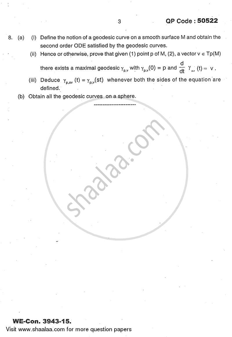 Differential Geometry 2014-2015 - M.A. - Part 2 - University of Mumbai question paper with PDF download