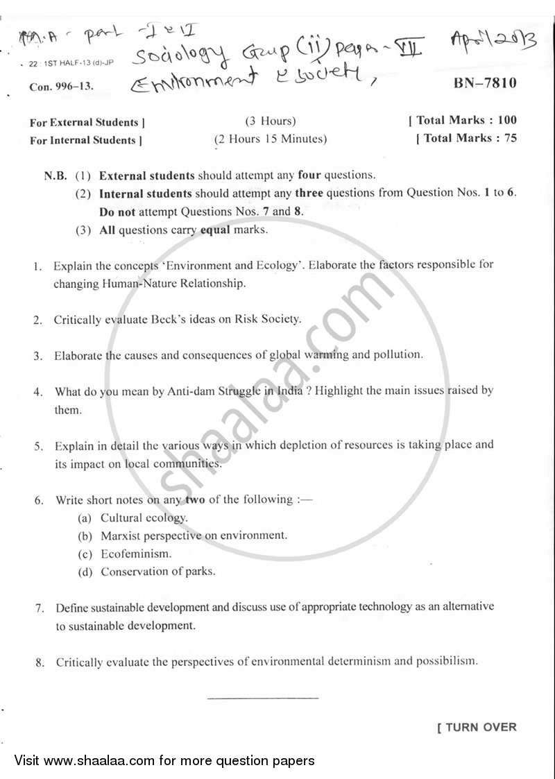 Environment and Society 2012-2013 - M.A. - Part 2 - University of Mumbai question paper with PDF download