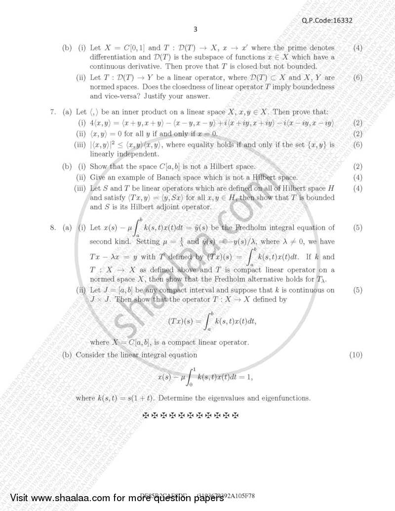 Functional Analysis 2016-2017 - M.A. - Part 2 - University of Mumbai question paper with PDF download