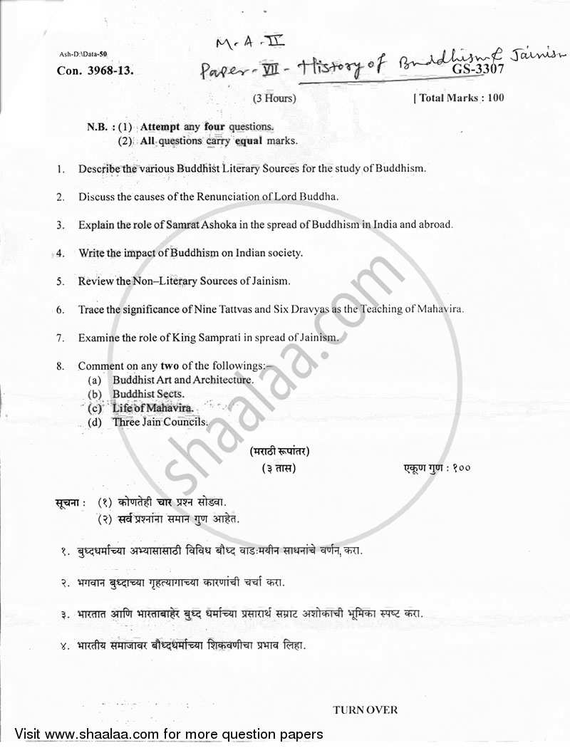 History of Buddhism and Jainism up to 1000 A.D. 2012-2013 - M.A. - Part 2 - University of Mumbai question paper with PDF download