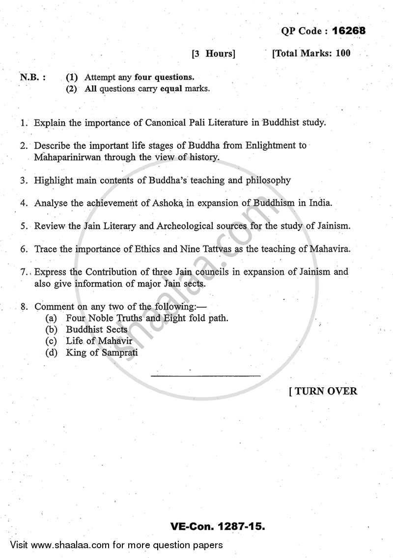 History of Buddhism and Jainism up to 1000 A.D. 2014-2015 - M.A. - Part 2 - University of Mumbai question paper with PDF download