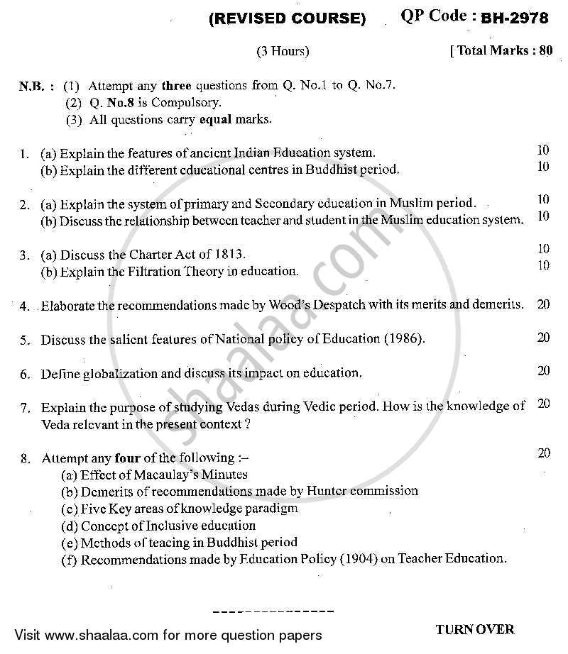 History of Education 2013-2014 - M.A. - Part 2 - University of Mumbai question paper with PDF download