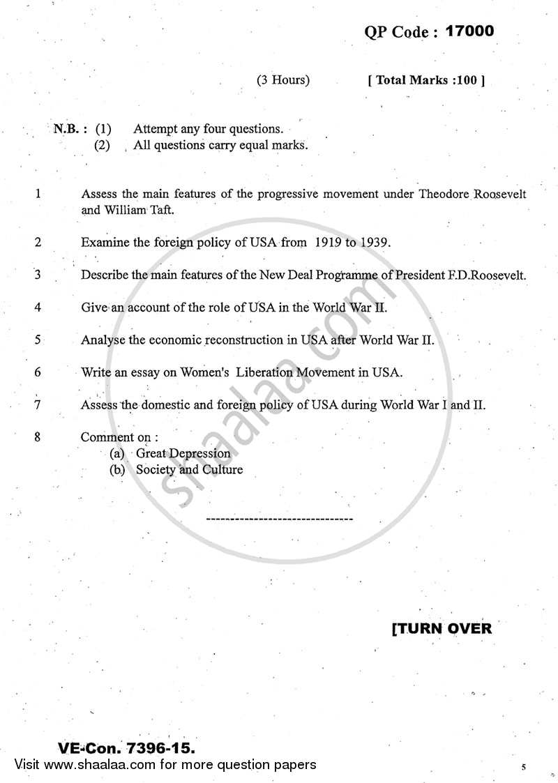 History of U.S.A. in the 20th Century 2014-2015 - M.A. - Part 2 - University of Mumbai question paper with PDF download