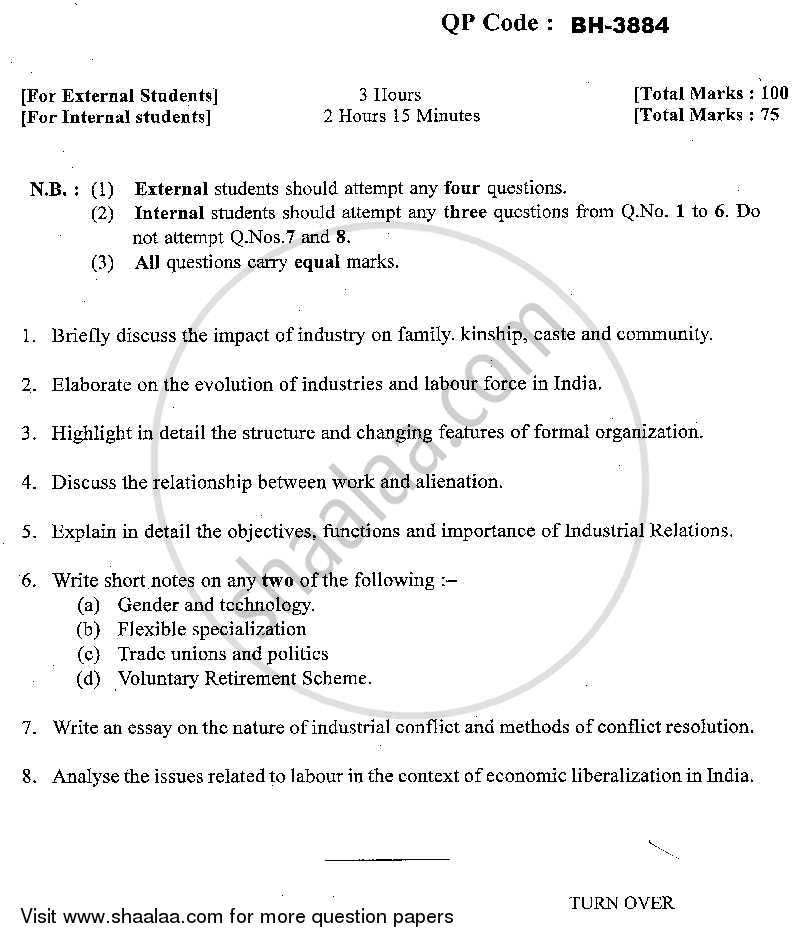 Industry Labour and Society 2013-2014 - M.A. - Part 2 - University of Mumbai question paper with PDF download