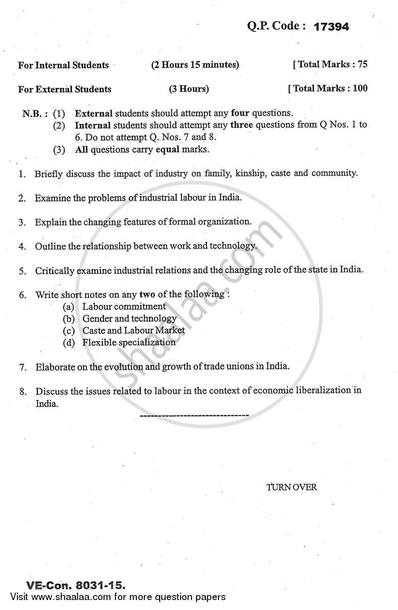 Industry Labour and Society 2014-2015 - M.A. - Part 2 - University of Mumbai question paper with PDF download