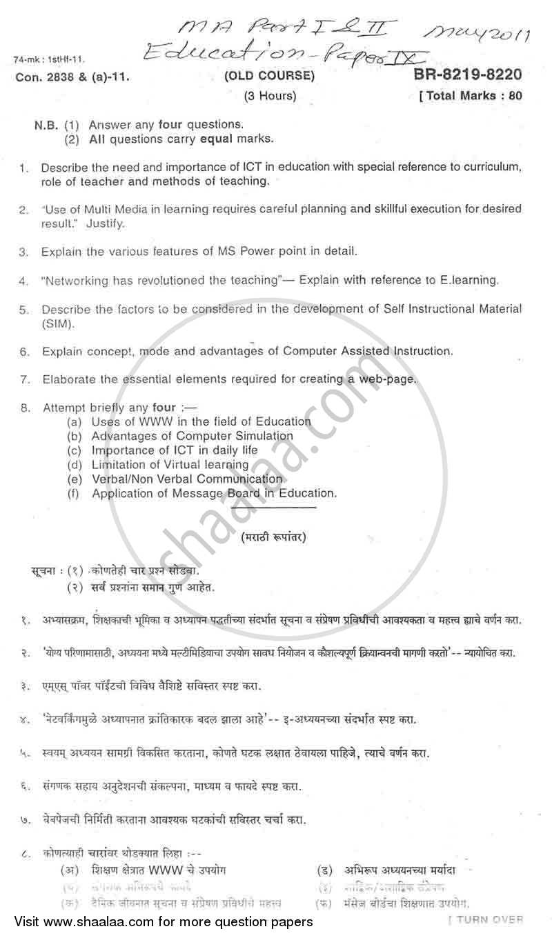 Information and Communication Technology 2010-2011 - M.A. - Part 2 - University of Mumbai question paper with PDF download