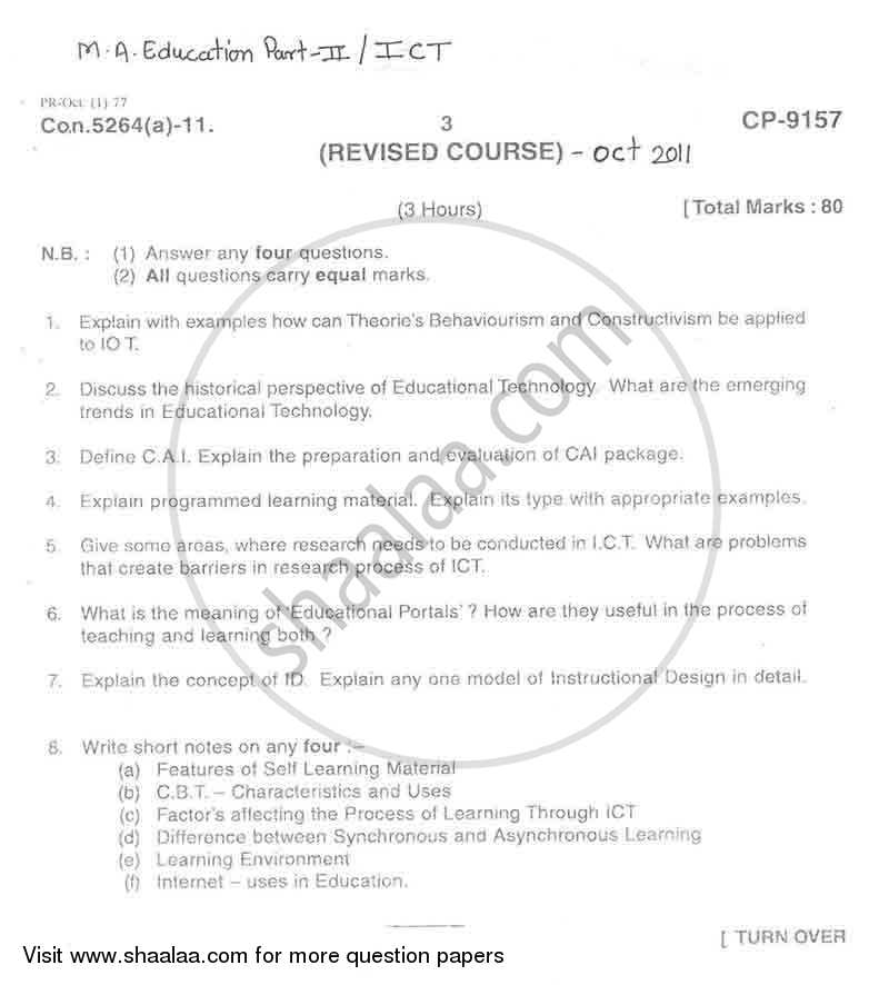 Information and Communication Technology 2011-2012 - M.A. - Part 2 - University of Mumbai question paper with PDF download