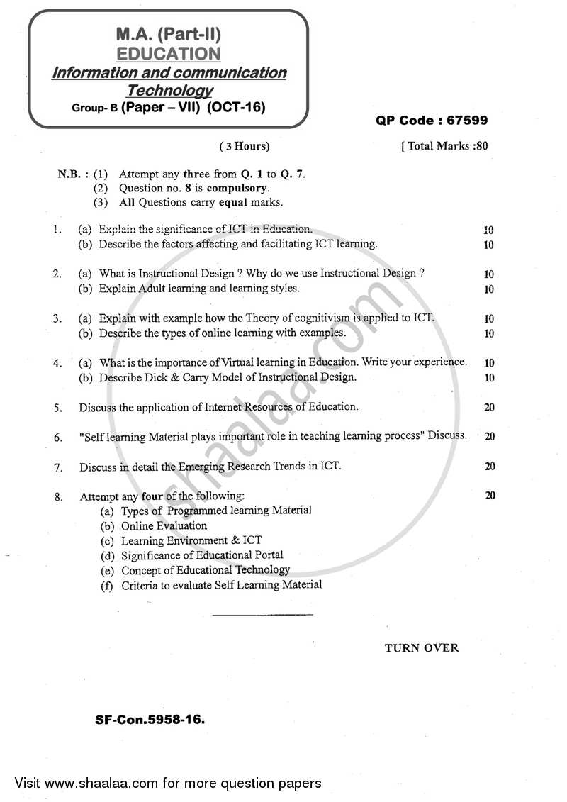 Information and Communication Technology 2016-2017 - M.A. - Part 2 - University of Mumbai question paper with PDF download