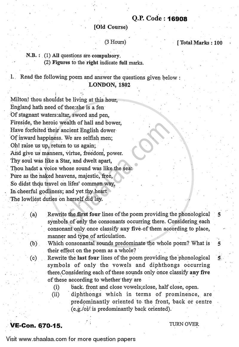 Linguistic and Stylistic Analysis of Texts 2014-2015 - M.A. - Part 1 - University of Mumbai question paper with PDF download