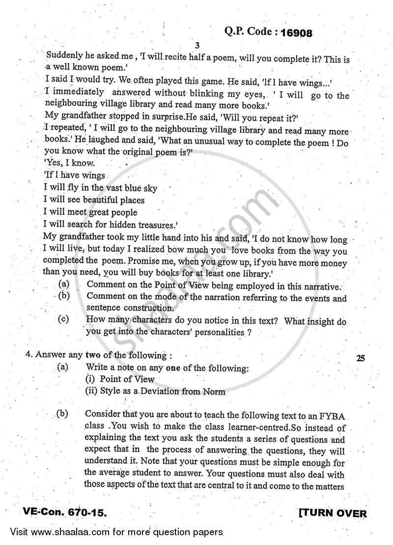 Linguistic and Stylistic Analysis of Texts 2014-2015 - M.A. - Part 1 - University of Mumbai question paper with PDF download