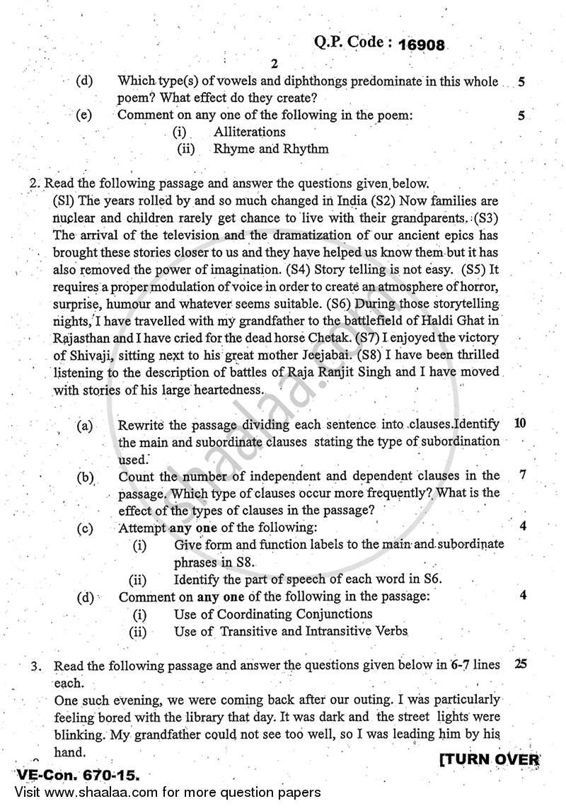 Linguistic and Stylistic Analysis of Texts 2014-2015 - M.A. - Part 1 - University of Mumbai question paper with PDF download