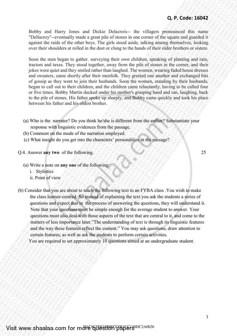 Linguistic and Stylistic Analysis of Texts 2016-2017 - M.A. - Part 1 - University of Mumbai question paper with PDF download