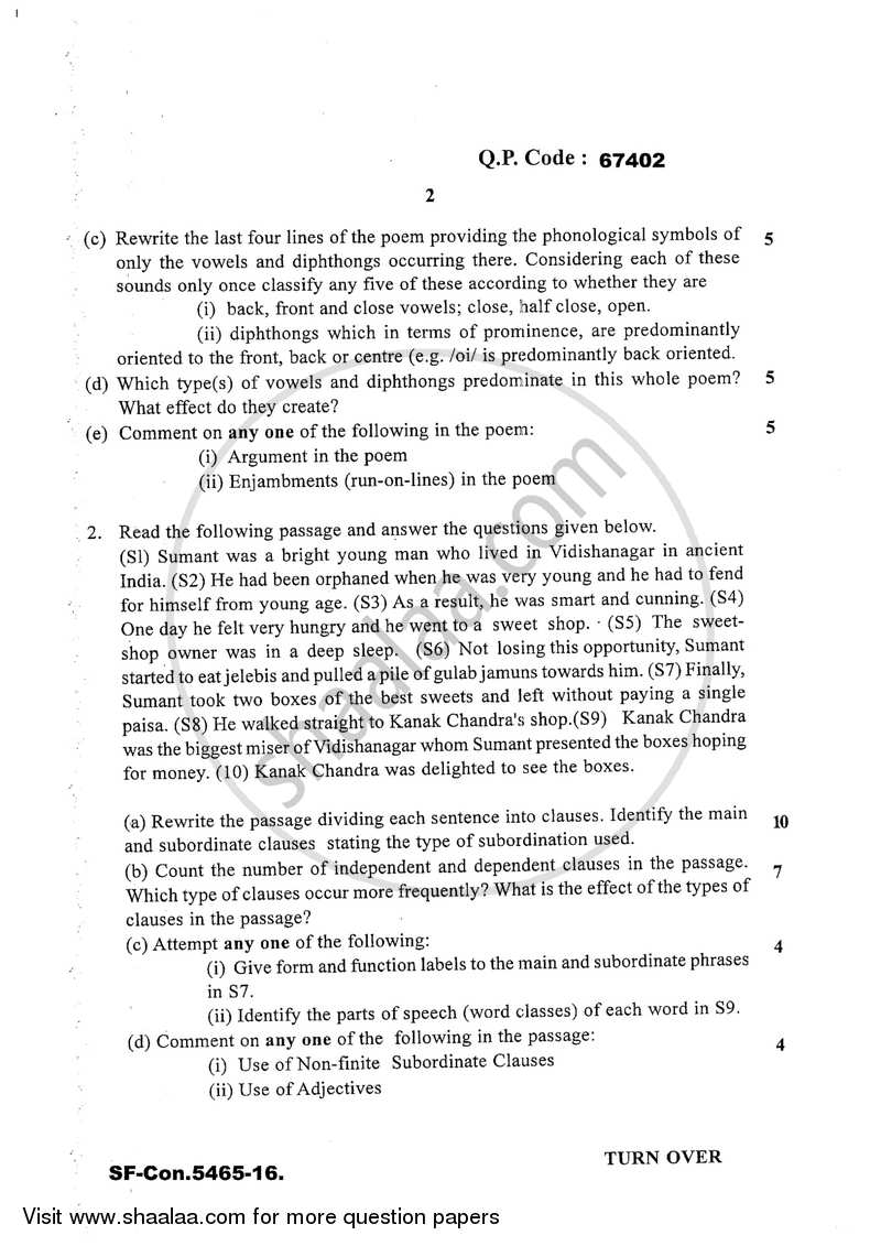 Linguistic and Stylistic Analysis of Texts 2016-2017 - M.A. - Part 1 - University of Mumbai question paper with PDF download