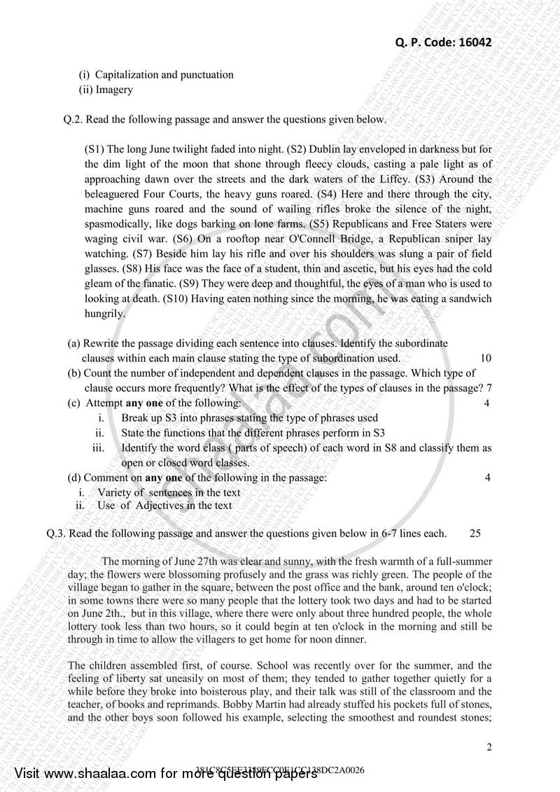 Linguistic and Stylistic Analysis of Texts 2016-2017 - M.A. - Part 1 - University of Mumbai question paper with PDF download