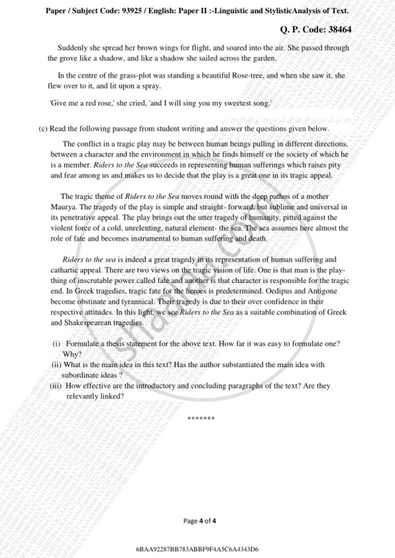 Linguistic and Stylistic Analysis of Texts 2018-2019 - M.A. - Part 1 - University of Mumbai question paper with PDF download