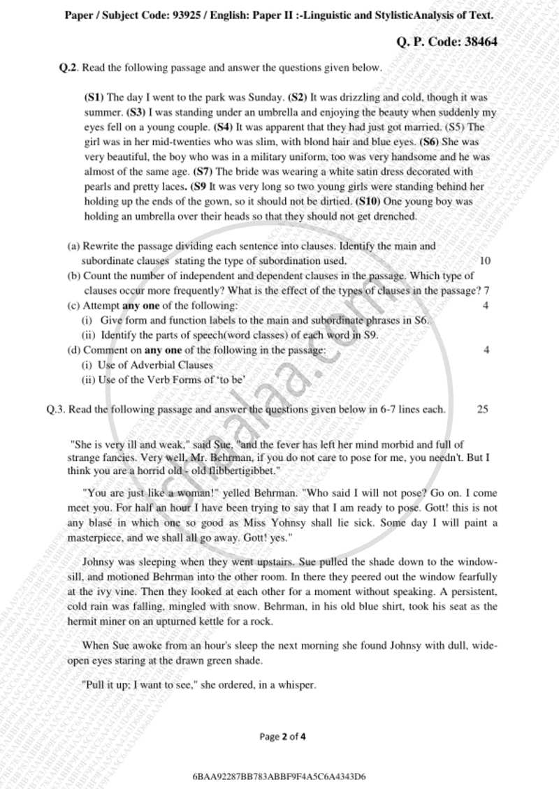 Linguistic and Stylistic Analysis of Texts 2018-2019 - M.A. - Part 1 - University of Mumbai question paper with PDF download