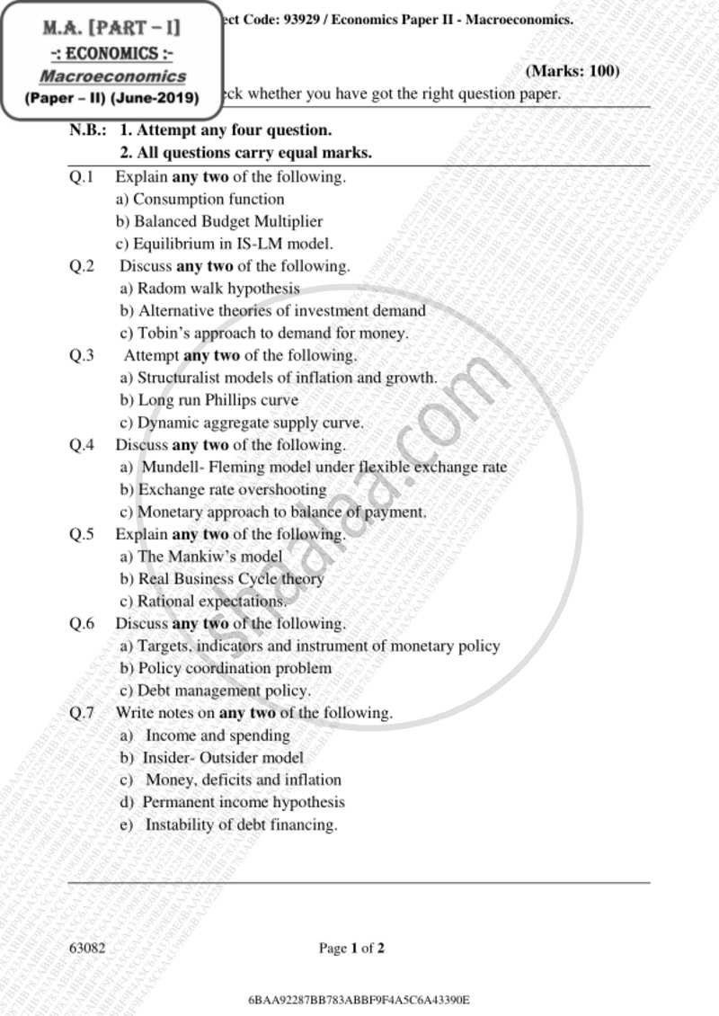 Macro Economics 2018-2019 - M.A. - Part 1 - University of Mumbai question paper with PDF download