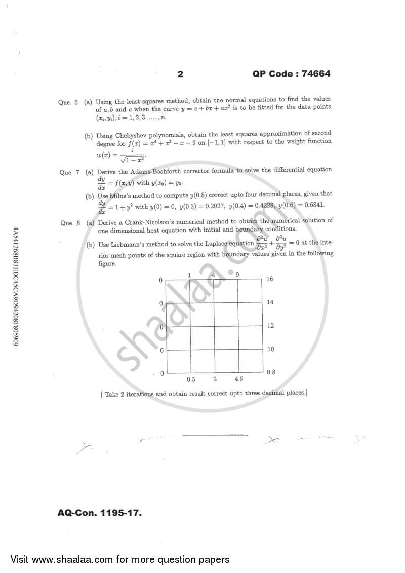 Numerical Analysis 2016-2017 - M.A. - Part 2 - University of Mumbai question paper with PDF download