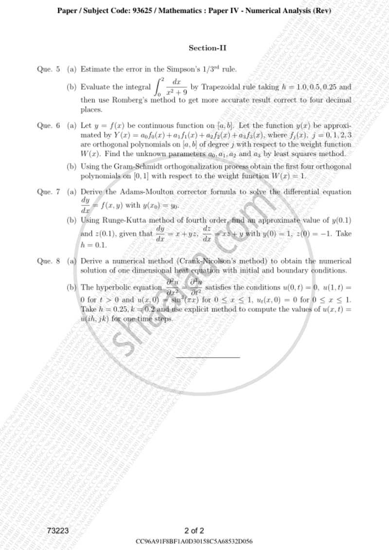 Numerical Analysis 2018-2019 - M.A. - Part 2 - University of Mumbai question paper with PDF download