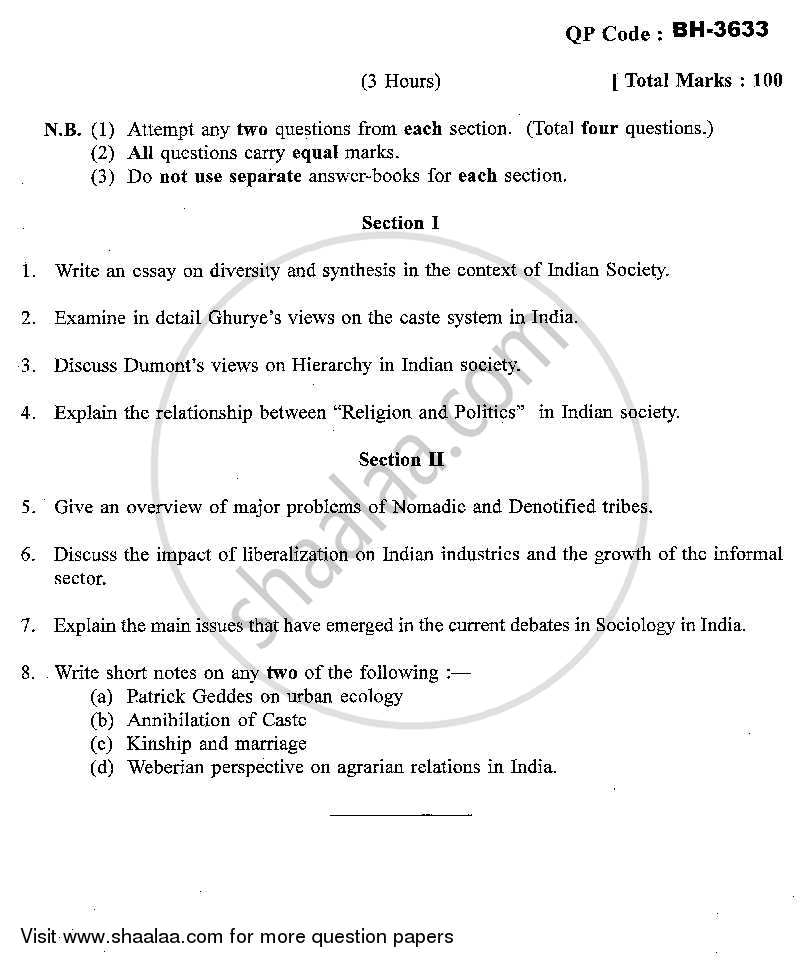 Perspectives of Indian Society 2013-2014 - M.A. - Part 1 - University of Mumbai question paper with PDF download