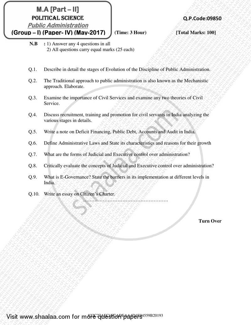 Public Administration 2016-2017 - M.A. - Part 2 - University of Mumbai question paper with PDF download