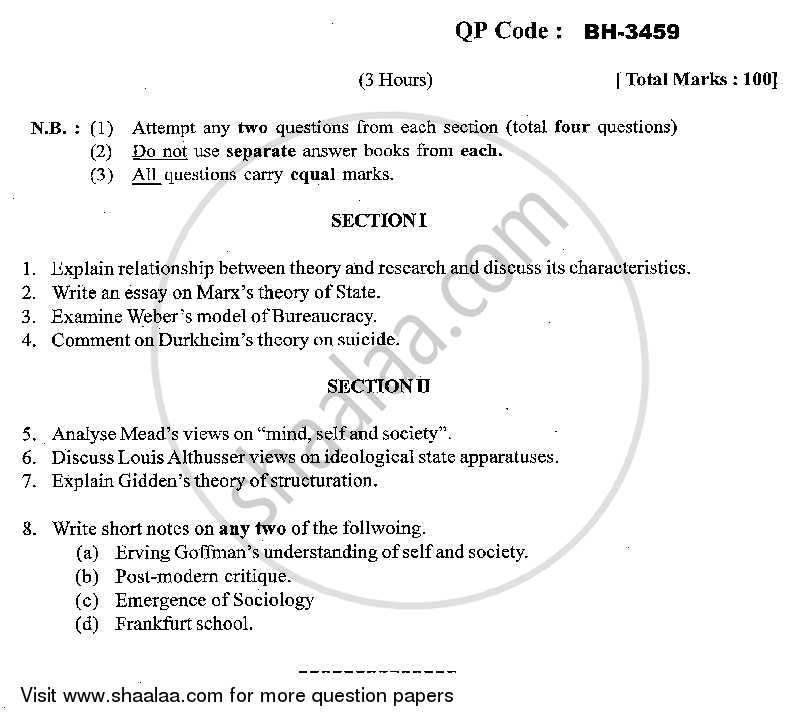 Theoretical Perspectives of Sociology 2013-2014 - M.A. - Part 1 - University of Mumbai question paper with PDF download