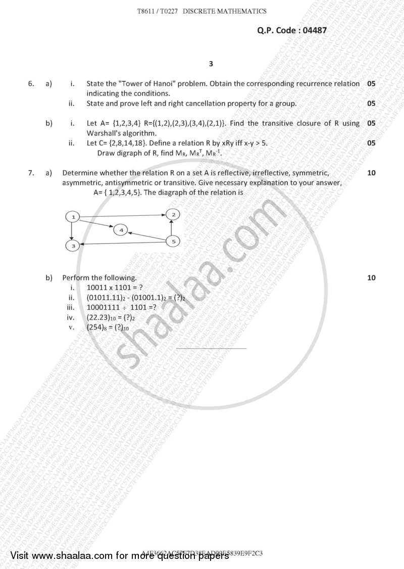 Discrete Mathematics 2016-2017 - M.C.A. - Semester 1 - University of Mumbai question paper with PDF download