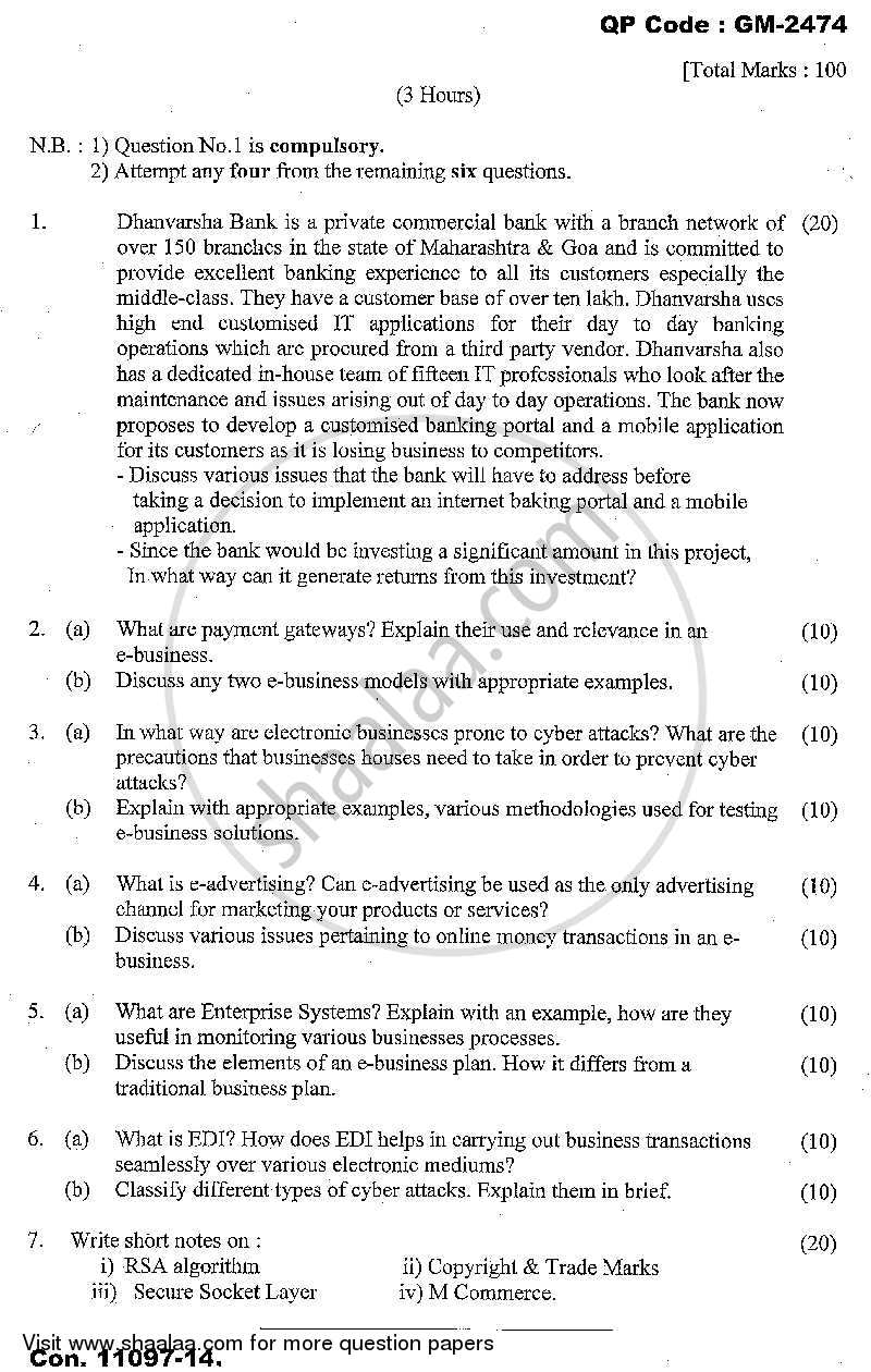 E Business 2013-2014 - M.C.A. - Semester 4 - University of Mumbai question paper with PDF download