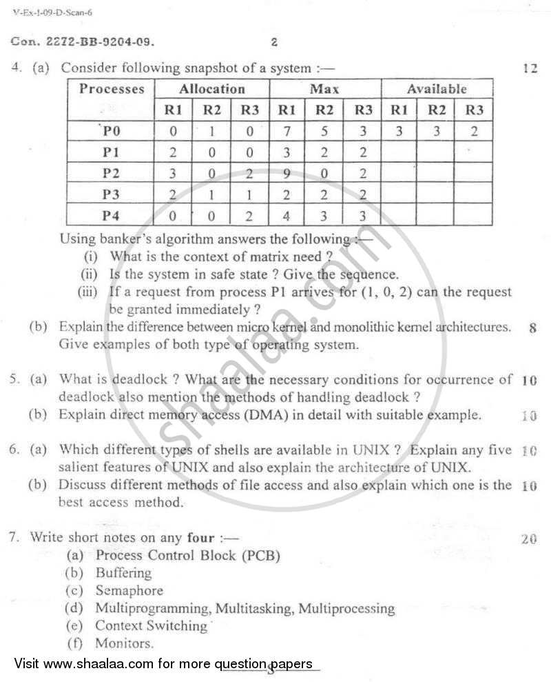 Operating System 2008-2009 - M.C.A. - Semester 2 - University of Mumbai question paper with PDF download